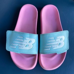New Balance- sz 5- blue-pink slides w/ velcro closure